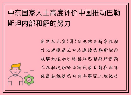 中东国家人士高度评价中国推动巴勒斯坦内部和解的努力