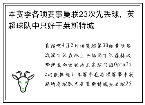 本赛季各项赛事曼联23次先丢球，英超球队中只好于莱斯特城